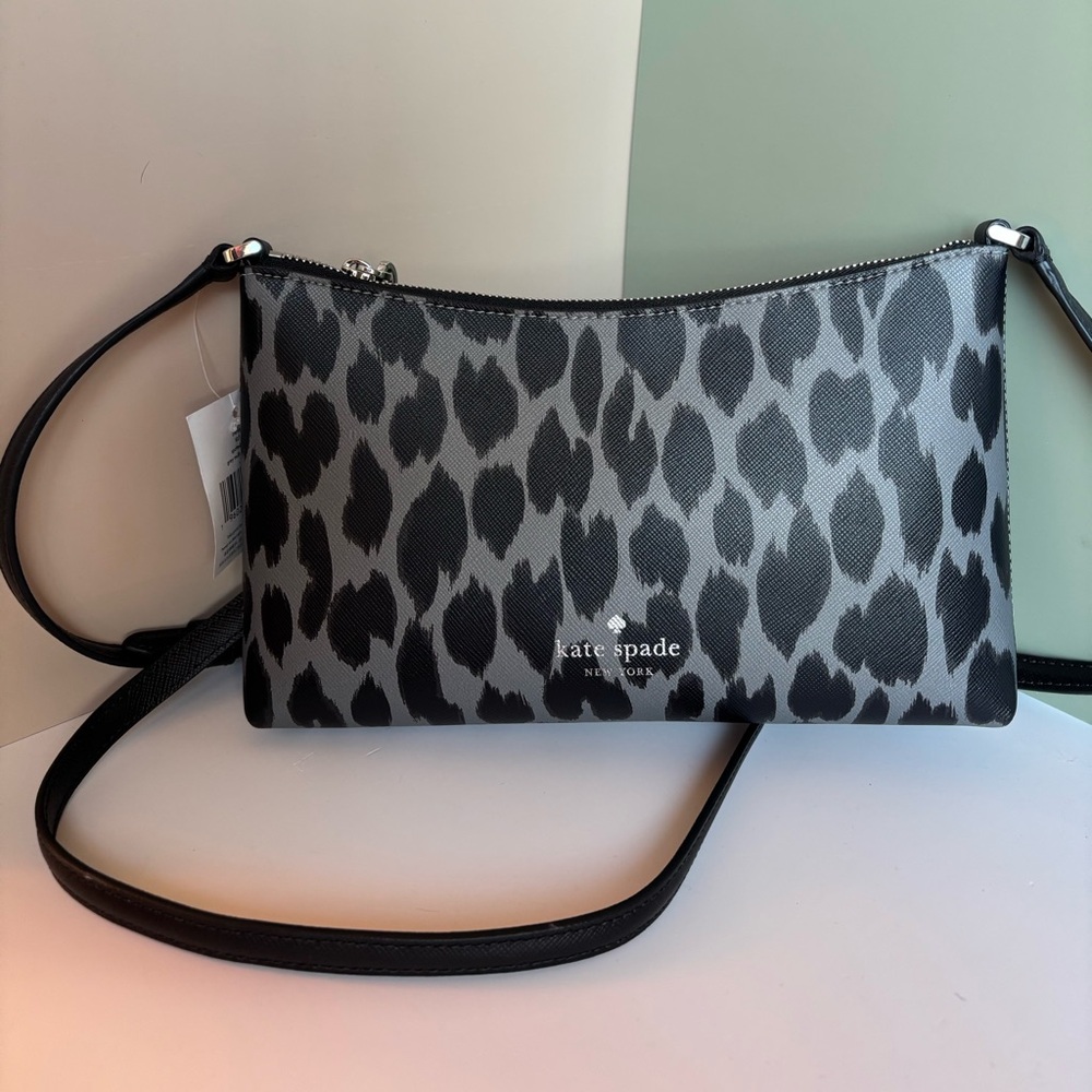 KATE SPADE Leather Leopard Print Crossbody Bag in Black and Grey NWT - Picture 1 of 5